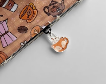 Fox Mug Charm | Fall Bookish Dust Plug Accessory for Kindle, Kobo, Phone and More
