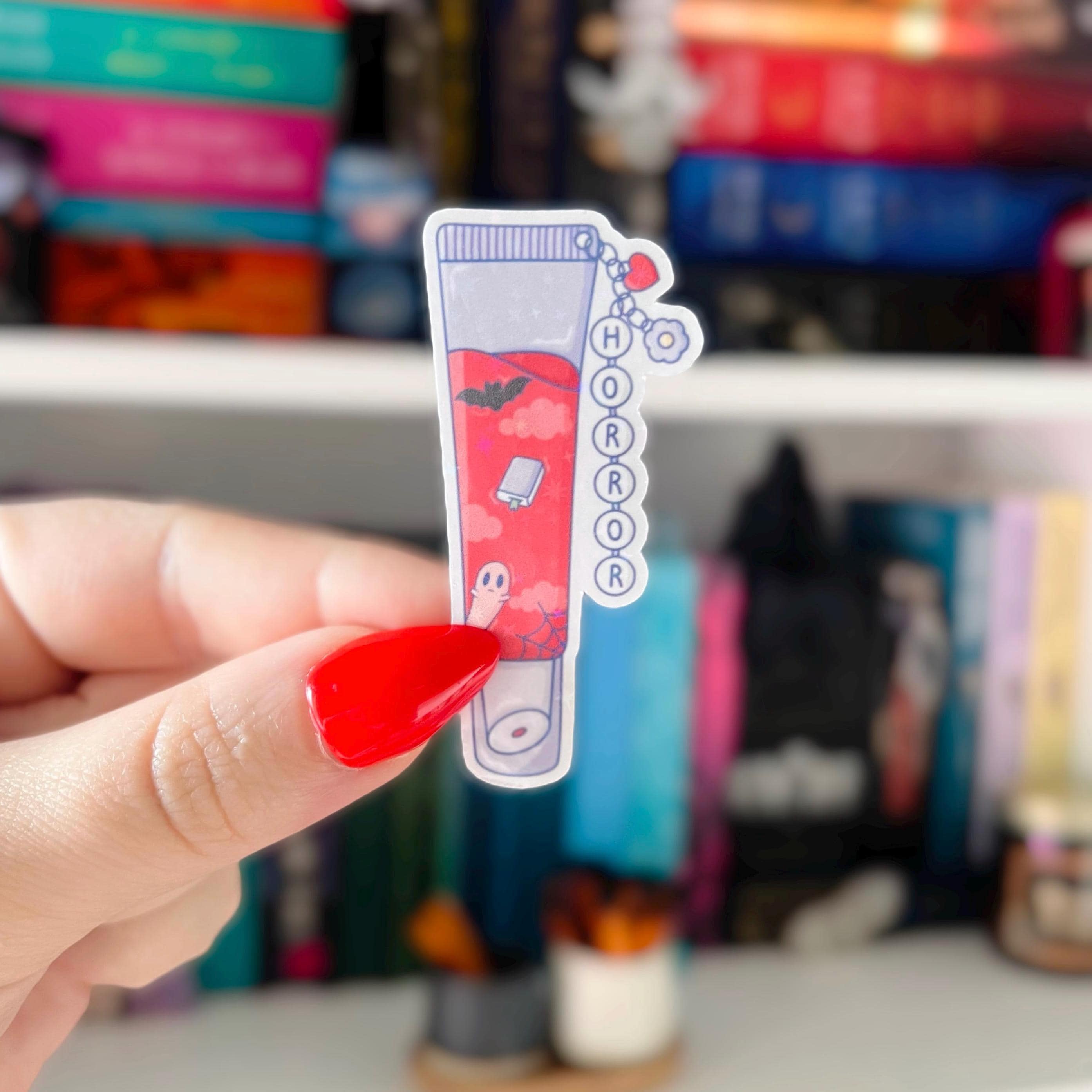 Horror Book Sticker Lip Gloss Tube Bookish Sticker Red Horror Genre Holographic Sticker for Kindle, Kobo, eReader, iPad, Laptop