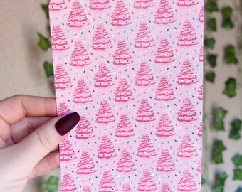 Christmas Kindle Case Insert | Holographic Case Insert for E-Readers | Pink Christmas Tree | Holiday Bookish Gifts | Glitter Cardstock Decor