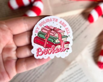 Christmas Bookish Sticker | My Holidays Are All Booked | Holographic Kindle Sticker | Bow Vinyl Sticker | Christmas Gift, Stocking Stuffer
