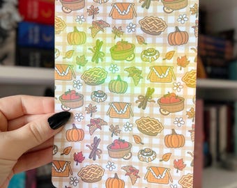 Fall Picnic Kindle Insert | Pumpkin Pie Apple Gingham Print Insert | Holographic Cozy Autumn Kindle Kobo Case Decor | Harvest Cardstock