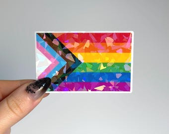 Progress Pride Flag Sticker | Holographic Rainbow Sticker | Vinyl Kindle Sticker | Sticker for Pride | Glitter Laptop Sticker