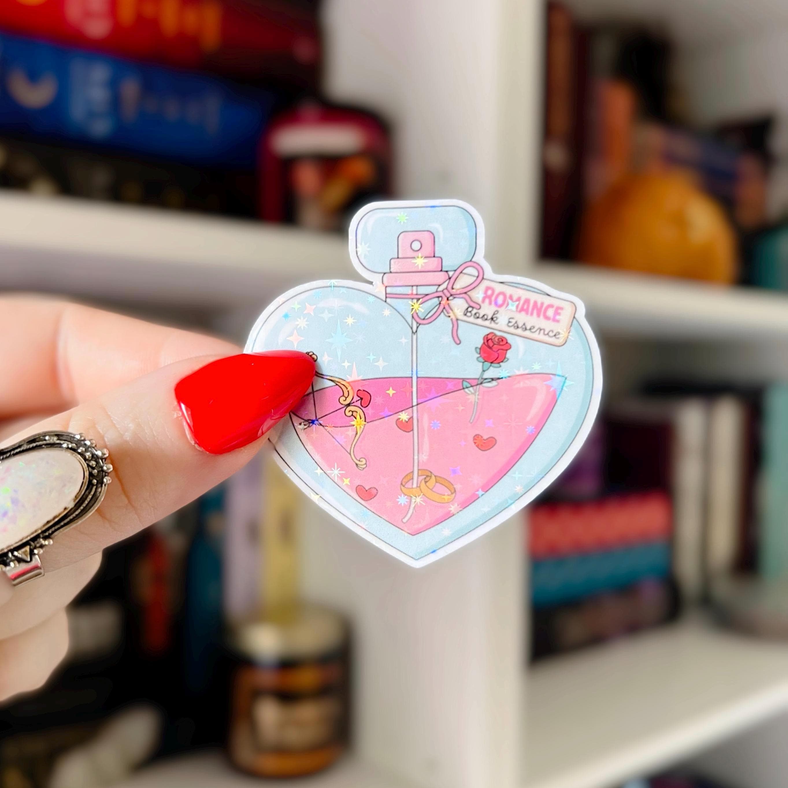 Romance Book Sticker | Heart Perfume Bottle Bookish Decal | Cute Romance Tropes Sticker | Valentine Reader Gift | Love Story Vinyl