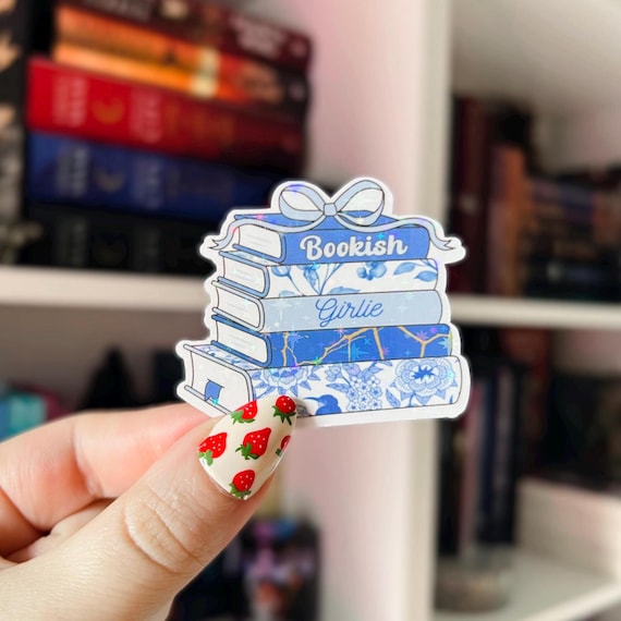 Blue Book Sticker | Coquette Bookish Girlie Holographic Kindle Sticker | Vinyl Glitter Cake Sticker | Bookish Sticker | Sticker for Reader