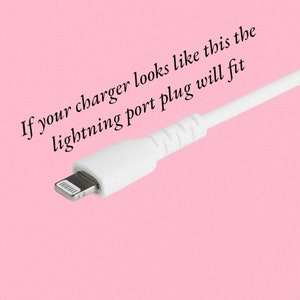 Puede incluir: Enchufe de puerto Lightning blanco con el texto "Si tu cargador se parece a esto, el enchufe del puerto Lightning encajar&aacute;"