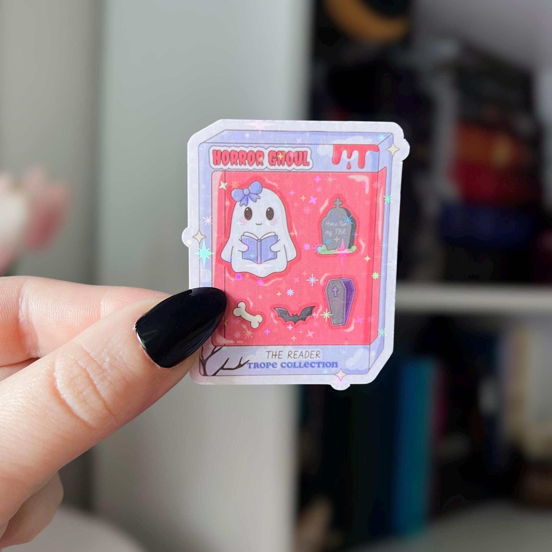Horror Ghoul Sticker Ghost Reading Bookish Sticker Spooky Genre Holographic Sticker for Kindle, Kobo, eReader, iPad, Laptop