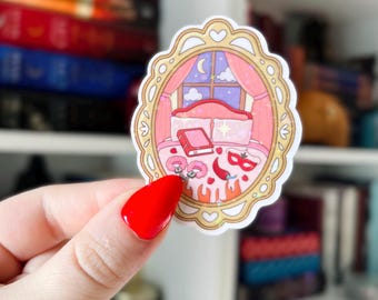 Spicy Bookish Bedroom Sticker | Romance Cozy Reading Vinyl Sticker | Smut Reader Gift | Smut Frame Holographic Kindle Sticker