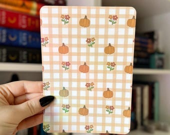 Pumpkin Gingham Kindle Insert | Cottagecore Fall Case Decor for E-Readers | Holographic Pumpkin Floral Kobo Kindle Insert | Cozy Autumn