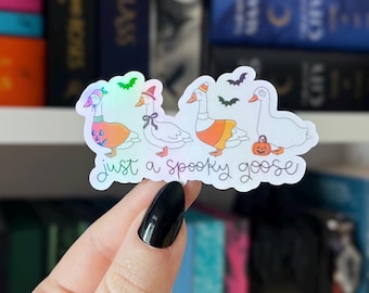 Just a Spooky Goose Sticker | Halloween Goose in Costume Sticker | Funny Holographic Goose Sticker for Kindle, Laptop, Kobo, iPad, eReaders