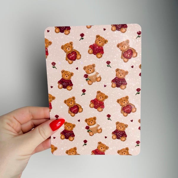 Valentine Teddy Bear Kindle Insert | Cute Glitter Case Insert for Ereaders