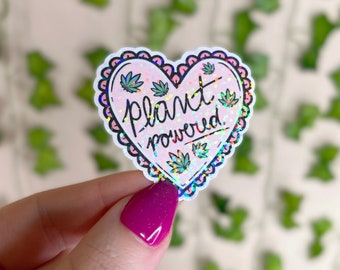 Weed Sticker | Holographic Plant Powered Heart Sticker | 420 Friendly Glitter Sticker | Vinyl Kindle Sticker | Stoner Sticker