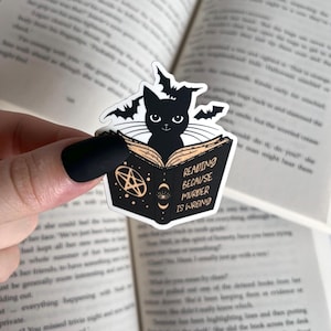 Cat Sticker | Cat with Book Sticker | Matte Kindle Sticker | Vinyl Sticker | Reading Because Murder is Wrong | Bookish Sticker