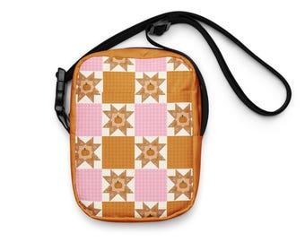 Cottagecore Fall Pumpkin Quilt Crossbody Bag | Kindle & E-Reader Purse | Cute Bookish Gift