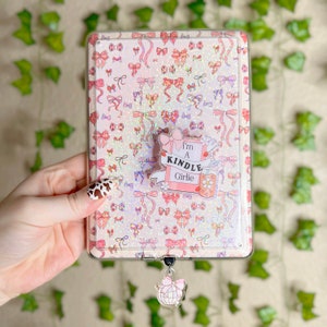 Kindle Case Insert | Holographic Case Insert for E-Readers | Pink Coquette Ribbons and Bows | Bookish Gifts | Glitter Cardstock Decor