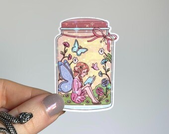 Fairy Reading Sticker | Holographic Bookish Fantasy Fairytale Sticker for Kindle
