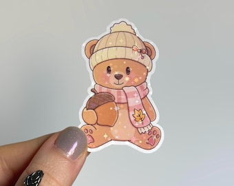 Fall Teddy Bear Sticker | Holographic Cozy Sticker for Kindle