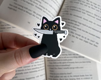 Cat Sticker | Cat with Knife Sticker | Matte Kindle Sticker | Vinyl Sticker | Cute, Funny Sticker | Cat Lover Sticker