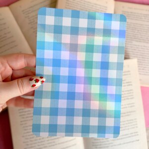 Kindle Case Insert | Holographic Case Insert for E-Readers | Blue White Plaid Kindle Insert | Bookish Gifts | Glitter Cardstock Decor