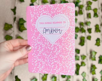 Funda para Kindle / Funda holográfica para lectores electrónicos / Cuaderno de composición personalizado rosa / Regalos para amantes de los libros / Cartulina con purpurina