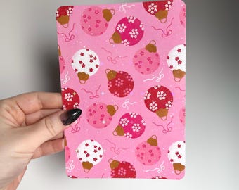 Vintage Ornament Kindle Insert | Pink Holiday Bauble Bookish Glitter Case Insert for Ereaders