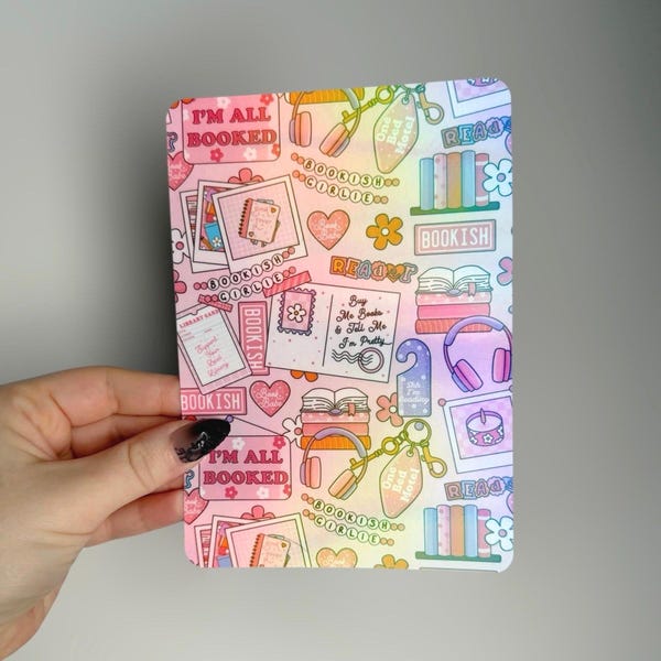 Book Lover Moodboard Kindle Insert | Pink Girlie Bookish Glitter Case Insert for Ereaders