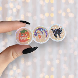 Halloween Cookies Sticker | Holographic Ghost, Pumpkin, Black Cat Cookies Sticker | Waterproof Kindle Laptop | Vinyl Glitter Sticker