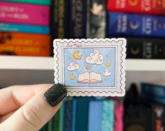 Late Night Reader Stamp Sticker | Holographic Late Night Reader Sticker | Kindle Sticker | Glitter Sticker | Bookish Sticker for Reader