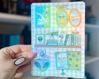 Sci Fi Girlie Collage Kindle Insert | Holographic Book Aesthetic | Custom E-Reader Decor | Bookish Accessory for Clear Kindle Cases or Kobo