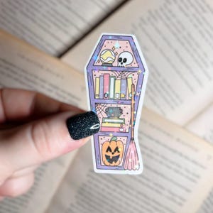 Bookish Sticker | Halloween Bookshelf Holographic Sticker | Vinyl Laptop, Kindle Sticker | Spooky Sticker, Book Lover Sticker