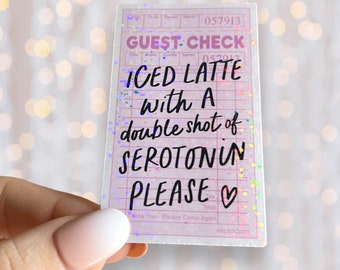 Iced Coffee Sticker | Iced Latte and Serotonin Sticker | Holographic Waterproof Kindle Laptop | Vinyl Glitter Sticker