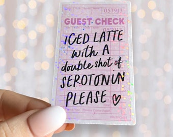Iced Coffee Sticker | Iced Latte and Serotonin Sticker | Holographic Kindle Laptop | Vinyl Glitter Sticker