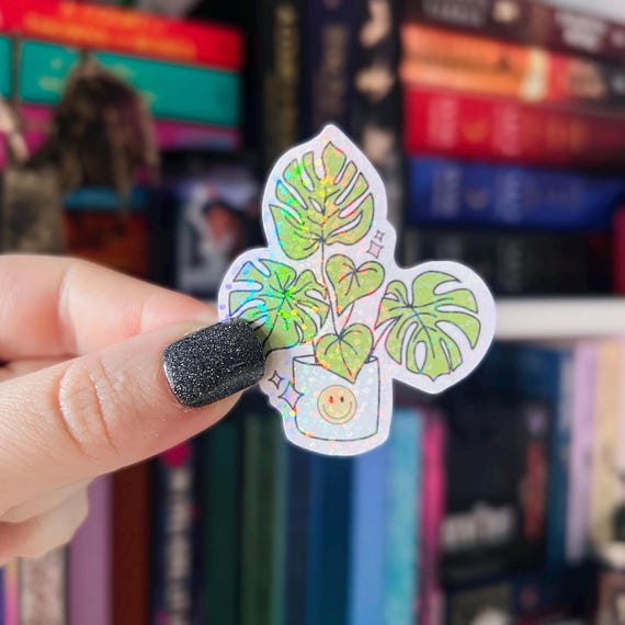 Plant Sticker | Holographic Retro Plant Lover Sticker | Kindle Sticker | Vinyl Glitter Sticker | Bookish Sticker | Sticker for Plant Mom