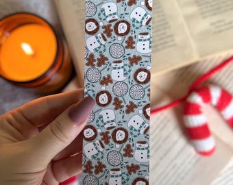 Lesezeichen | Lesezeichen Schneemann | Bücherwurm Geschenk | Geschenk für Buchliebhaber | Geschenk für Leser | Doppelseitiges Lesezeichen | Weihnachts Lesezeichen