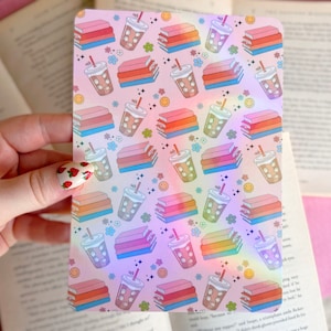 Kindle Case Insert | Holographic Case Insert for E-Readers | Iced Coffee and Books Kindle Insert | Bookish Gifts | Glitter Cardstock Decor
