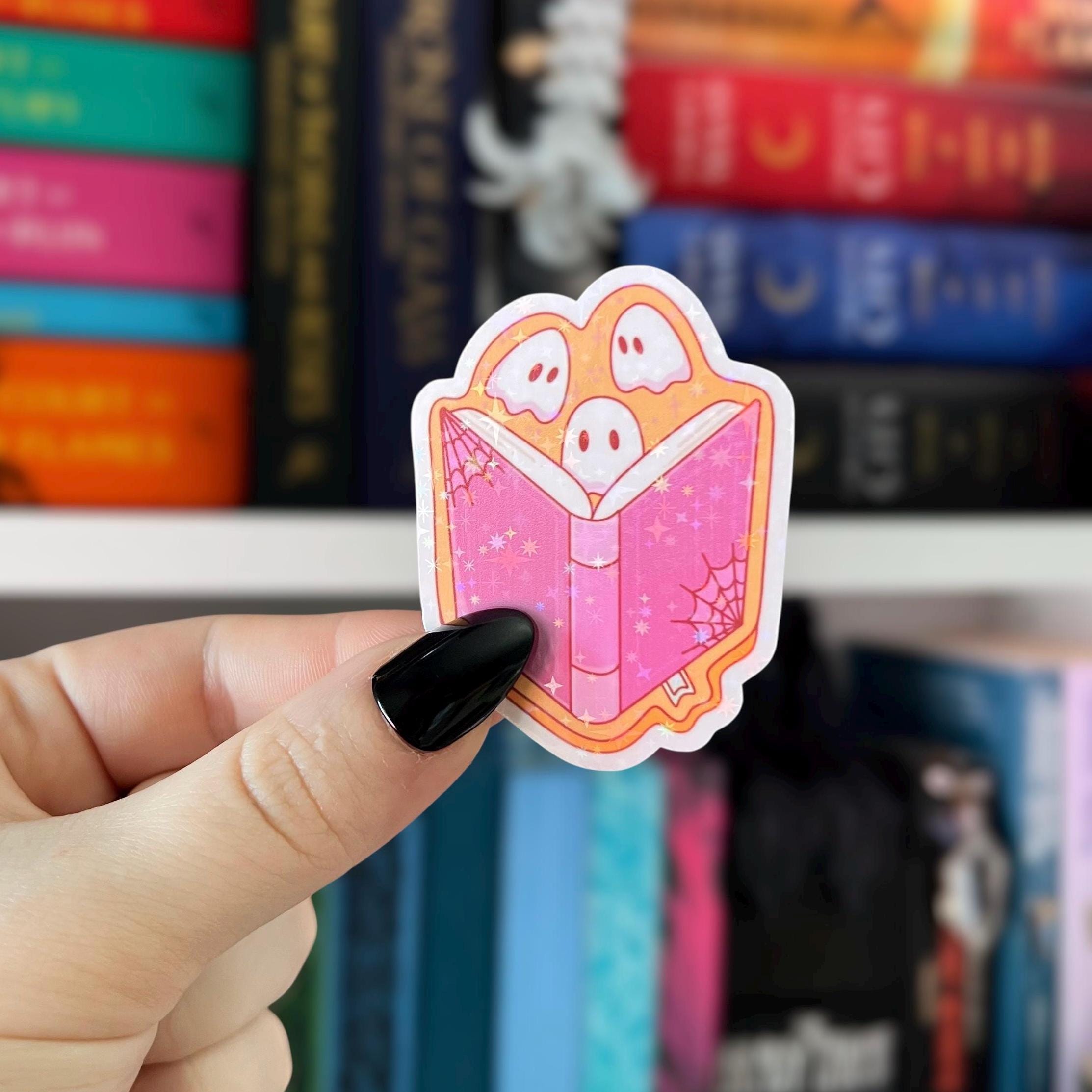 Book Cookie Sticker Spooky Bookish Sticker Holographic Vinyl Sticker for Kindle, Laptop, Kobo, iPad Halloween Ghost Sticker