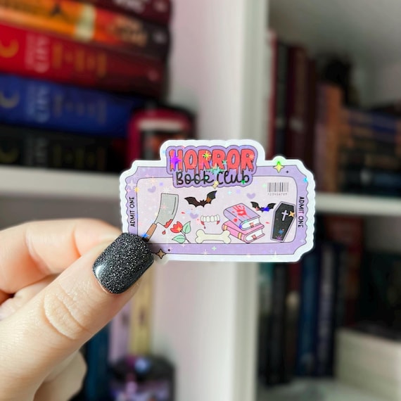 Horror Book Club Sticker | Spooky Bookish Vinyl Sticker with Coffin, Cleaver and Bones | Halloween Book Lover Gift | Holographic Sticker