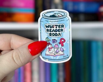 Winter Reader Soda Sticker | Holiday Holographic Vinyl Sticker for Readers
