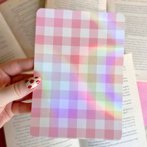 Kindle Case Insert | Holographic Case Insert for E-Readers | Pink White Plaid Kindle Insert | Bookish Gifts | Glitter Cardstock Decor