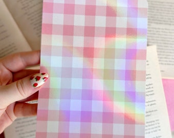 Kindle Case Insert | Holographic Case Insert for E-Readers | Pink White Plaid Kindle Insert | Bookish Gifts | Glitter Cardstock Decor