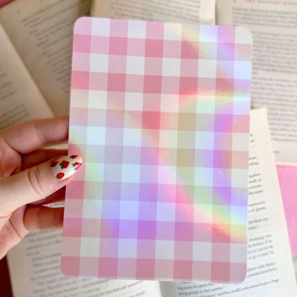 Kindle Case Insert | Holographic Case Insert for E-Readers | Pink White Plaid Kindle Insert | Bookish Gifts | Glitter Cardstock Decor