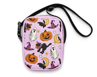 Pink Nostalgic Halloween Crossbody Bag | Kindle & E-Reader Purse | Cute Bookish Gift