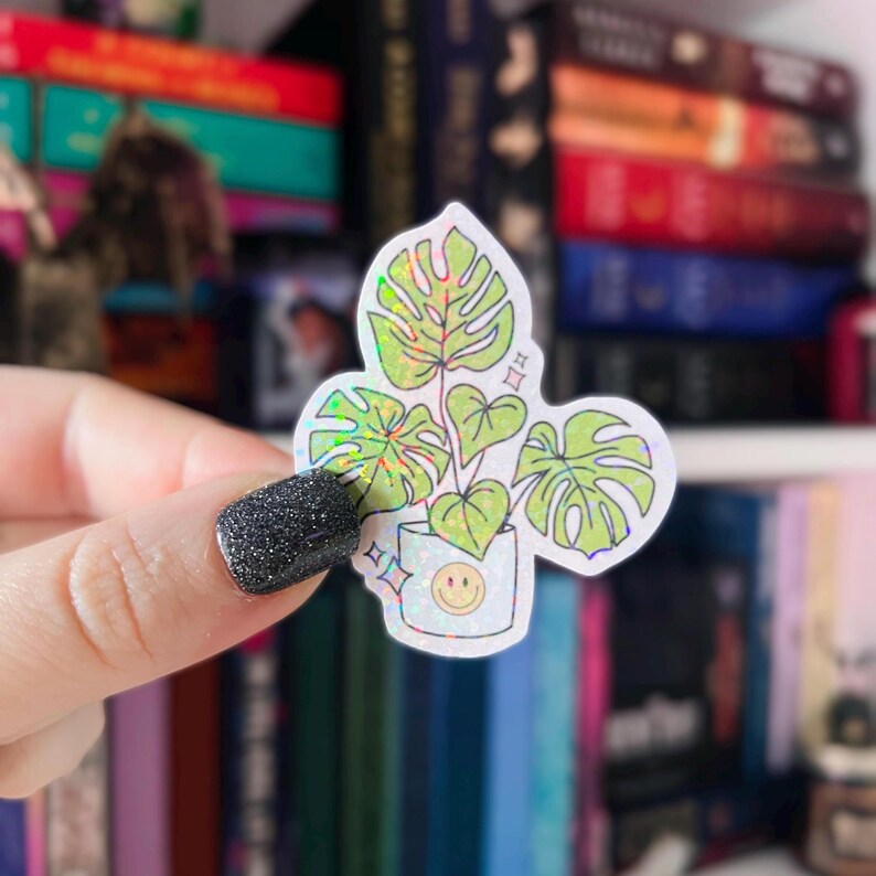 Plant Sticker | Holographic Retro Plant Lover Sticker | Kindle Sticker | Vinyl Glitter Sticker | Bookish Sticker | Sticker for Plant Mom immagine 2