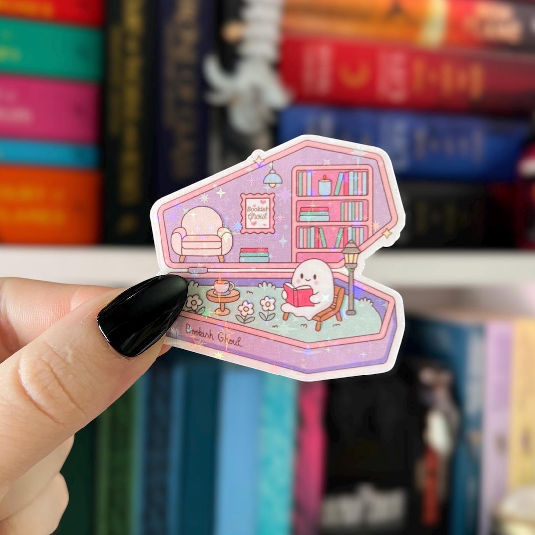Coffin Book Nook Sticker | Bookish Ghost Reading Sticker I Holographic ...