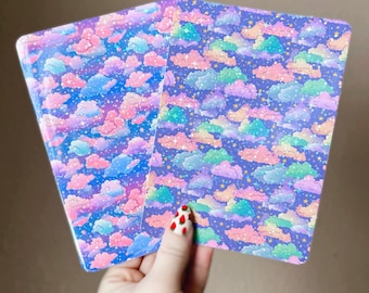 Kindle Case Insert | Holographic Case Insert for E-Readers | Pastel Cozy Clouds Kindle Insert | Bookish Gifts | Glitter Cardstock Decor