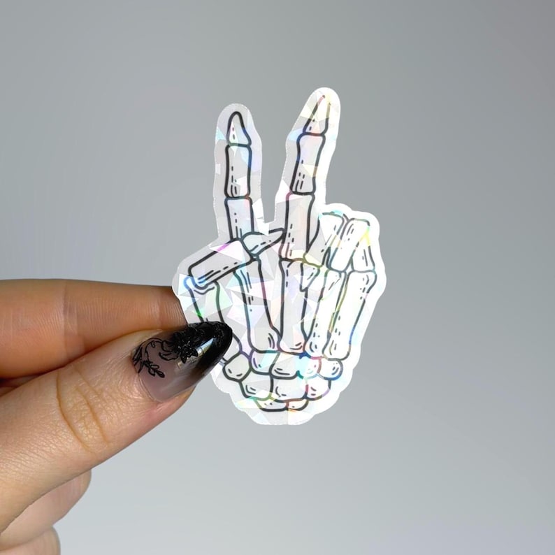 Skeleton Peace Sticker | Holographic Kindle Sticker image 1