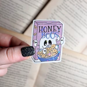 Honey Boos Ghost Cereal Sticker | Cute Ghost Breakfast Sticker | Halloween Holographic Vinyl Sticker | Cozy Fall Laptop & Kindle Sticker