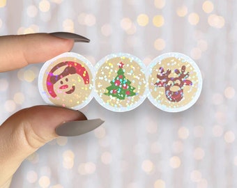 Christmas Cookies Sticker | Holographic Snowman, Reindeer, Tree Cookies Sticker | Waterproof Kindle Laptop | Vinyl Glitter Sticker | Gift