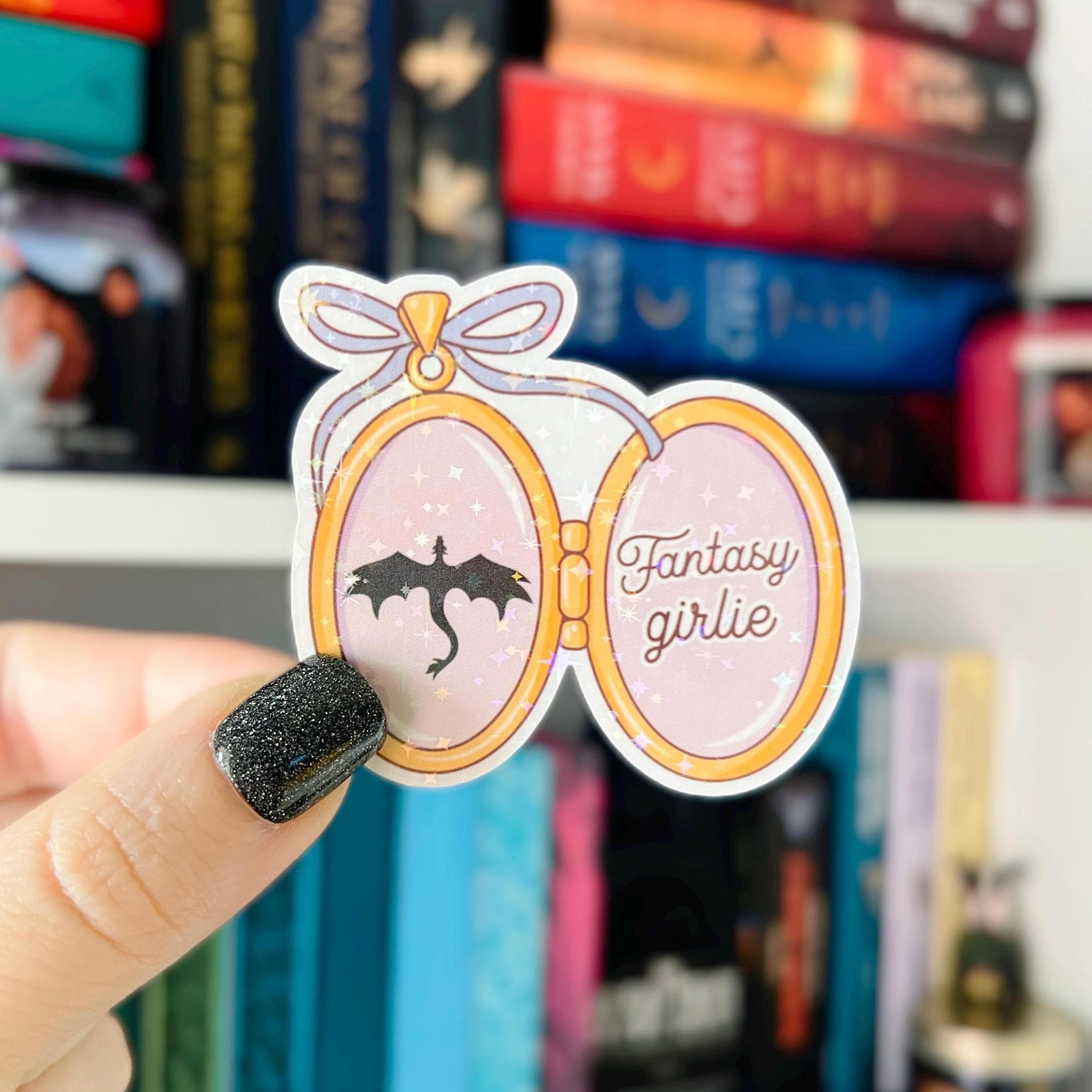 Sticker lecteur fantastique | autocollant holographique médaillon Girlie fantaisie | Sticker Kindle | Sticker vinyle scintillant | Sticker livresques pour lecteur