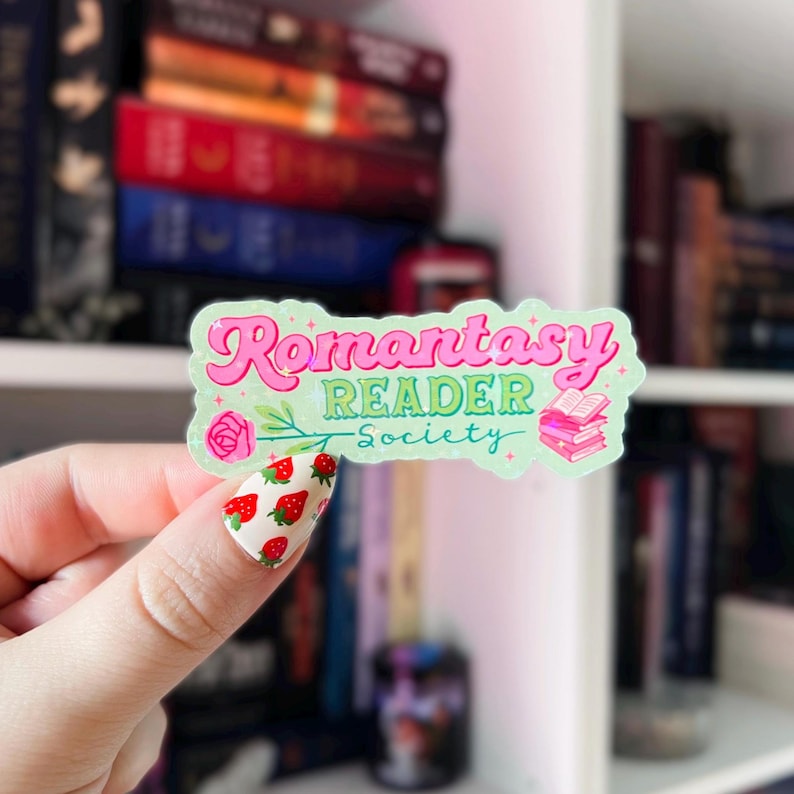 Romantasy Sticker | Romantasy Reader Society Holographic Kindle Sticker | Vinyl Glitter Sticker | Bookish Sticker | Sticker for Reader image 1