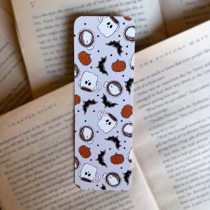 Bookmark | Halloween Bookmark | Bookish Gift | Gift For Book Lover | Gift For Reader | Double Sided Bookmark | Coffee, Cookies, Ghost Mug